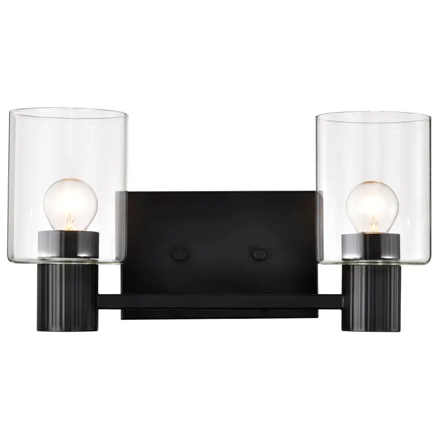 Clarksville 2-Light Vanity in Matte Black with Clear Glass - Image 12