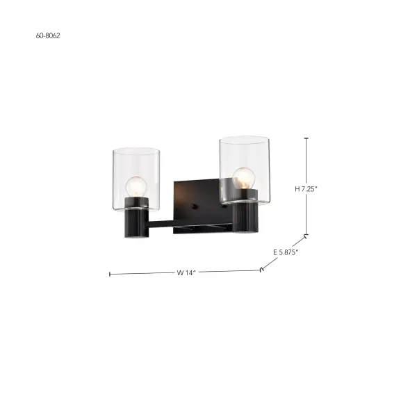 Clarksville 2-Light Vanity in Matte Black with Clear Glass - Image 18