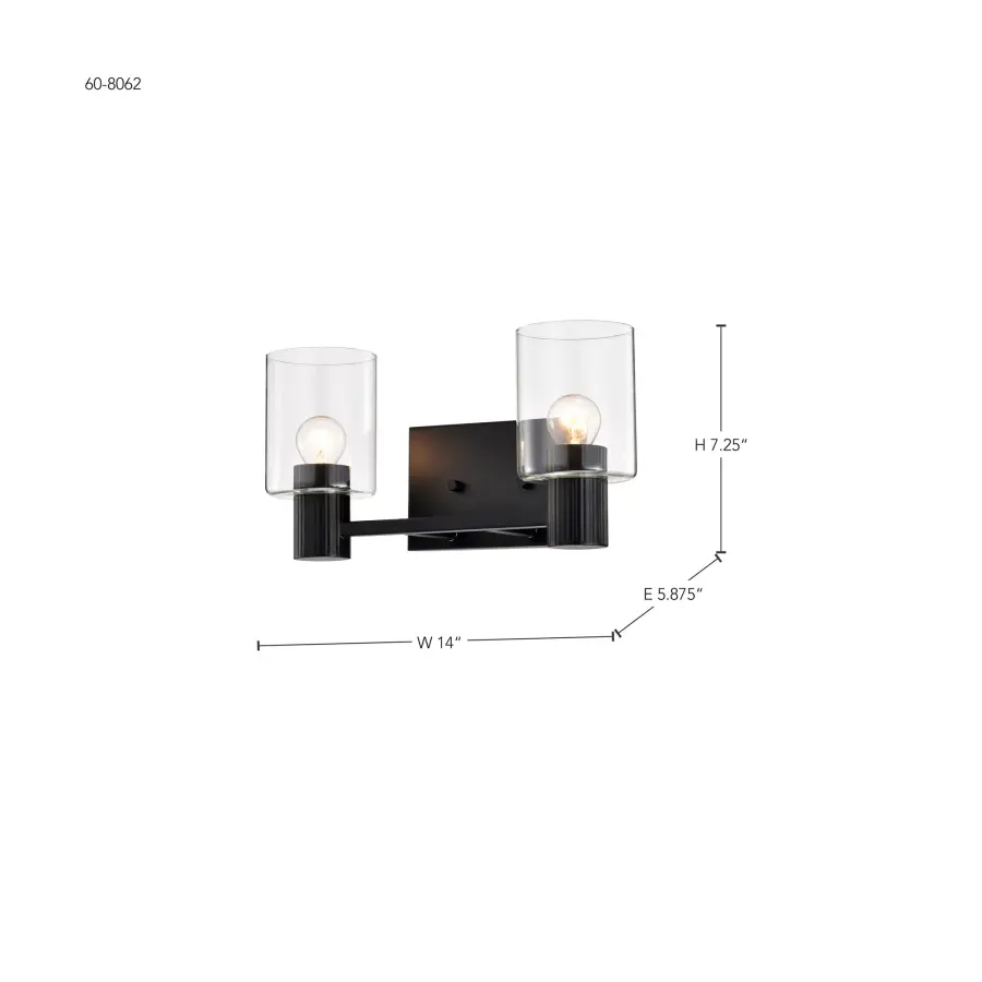 Clarksville 2-Light Vanity in Matte Black with Clear Glass - Image 18