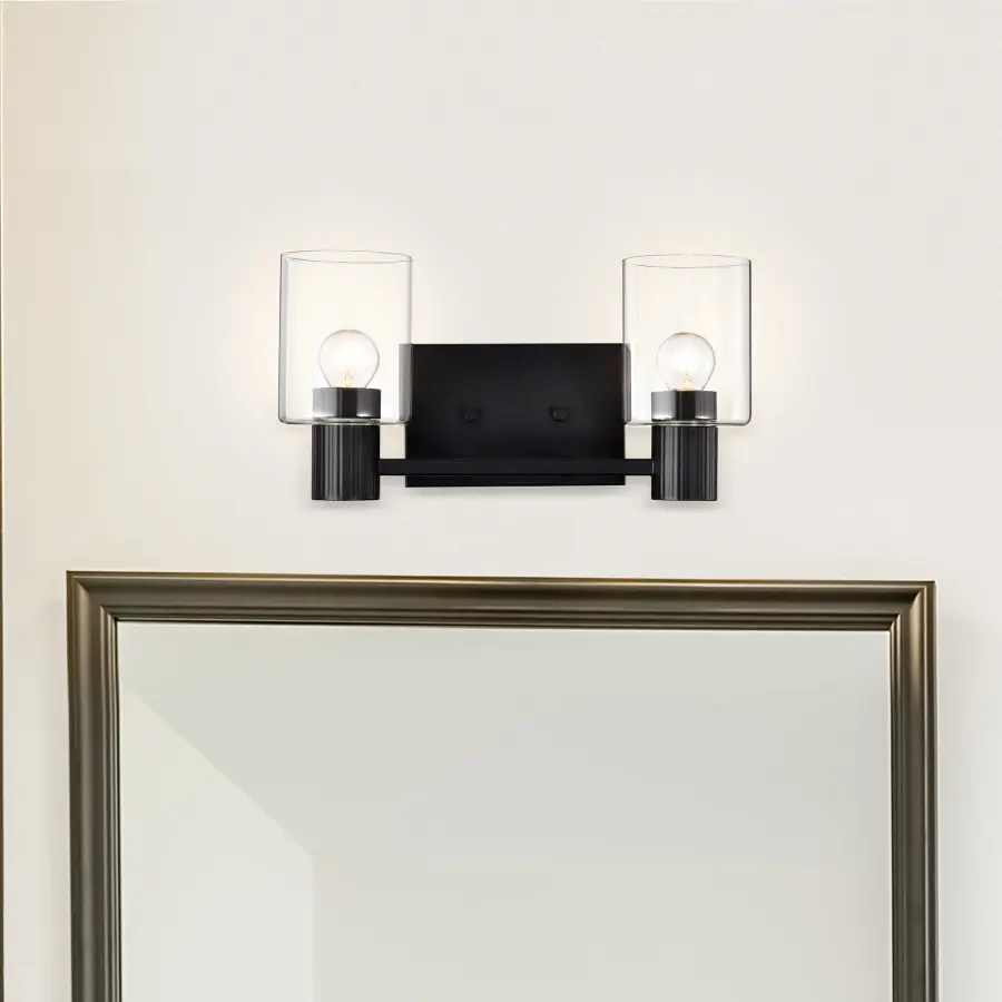 Clarksville 2-Light Vanity in Matte Black with Clear Glass - Image 3