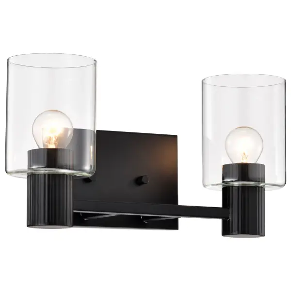 Clarksville 2-Light Vanity in Matte Black with Clear Glass - Image 4