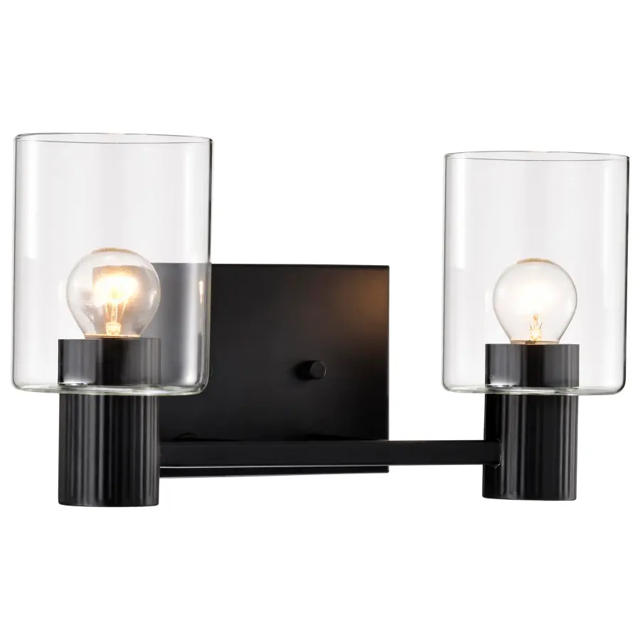 Clarksville 2-Light Vanity in Matte Black with Clear Glass - Image 6