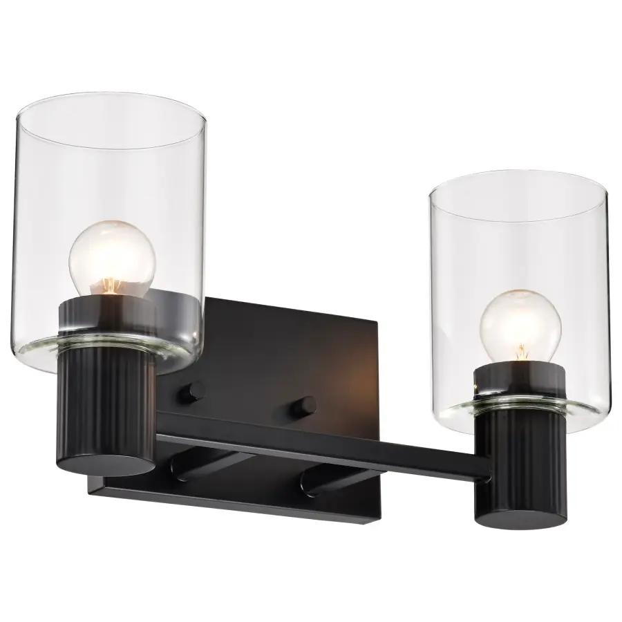 Clarksville 2-Light Vanity in Matte Black with Clear Glass - Image 8
