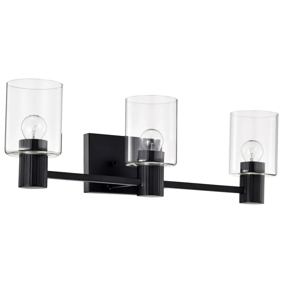Clarksville 3-Light Vanity in Matte Black with Clear Glass - Image 1