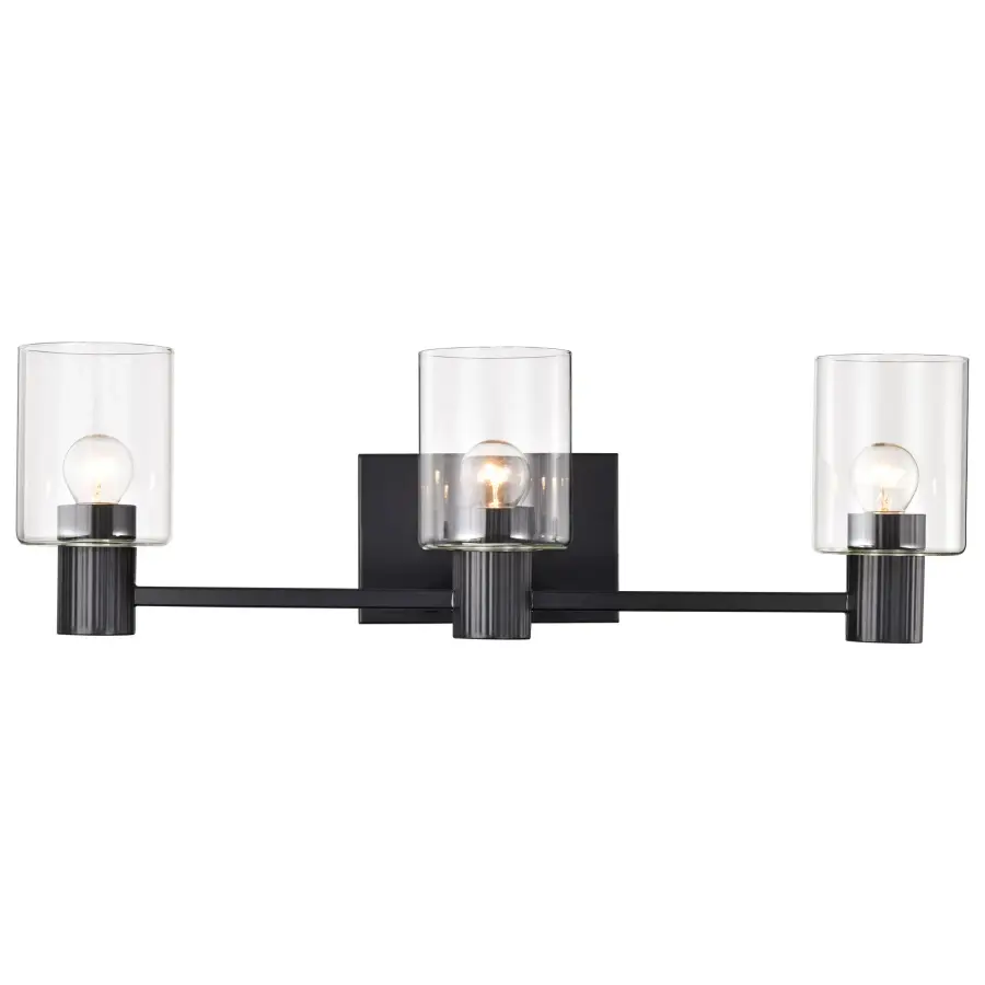 Clarksville 3-Light Vanity in Matte Black with Clear Glass - Image 12