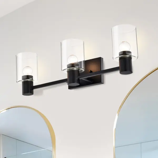 Clarksville 3-Light Vanity in Matte Black with Clear Glass - Image 3