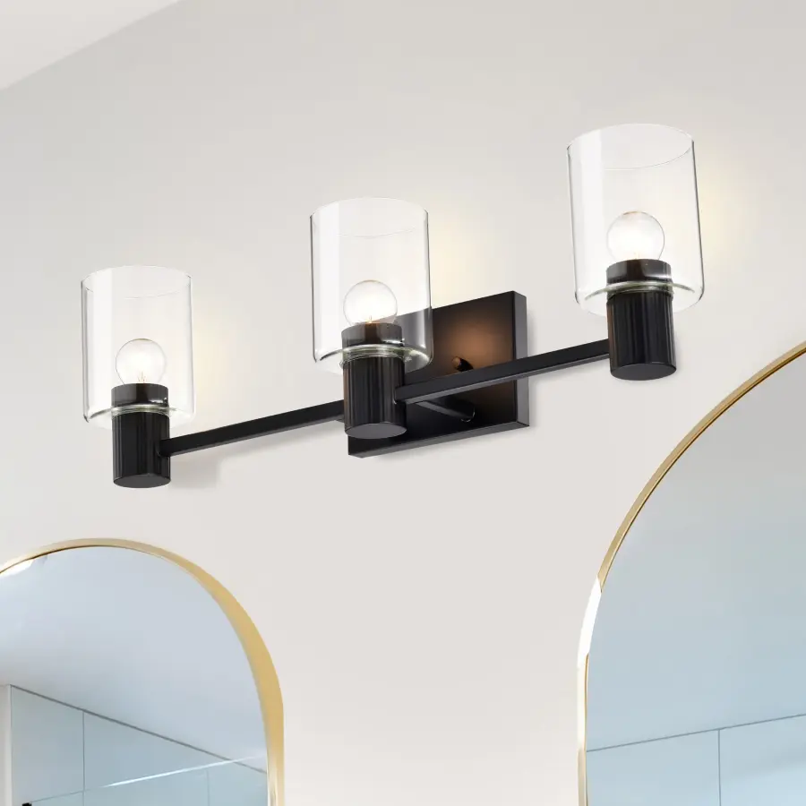 Clarksville 3-Light Vanity in Matte Black with Clear Glass - Image 3