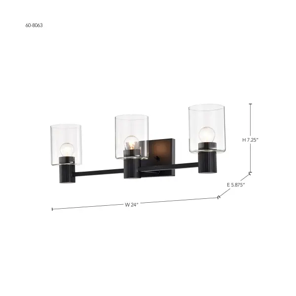 Clarksville 3-Light Vanity in Matte Black with Clear Glass - Image 21