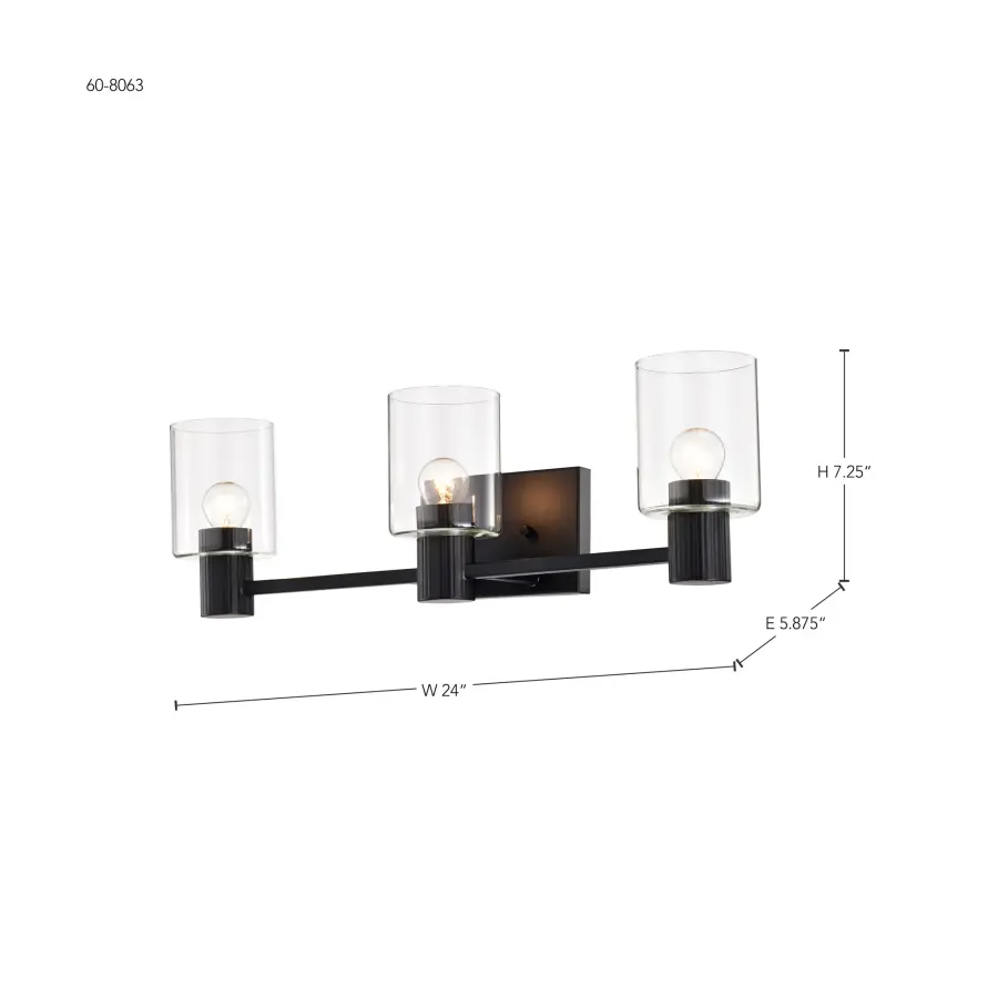 Clarksville 3-Light Vanity in Matte Black with Clear Glass - Image 21