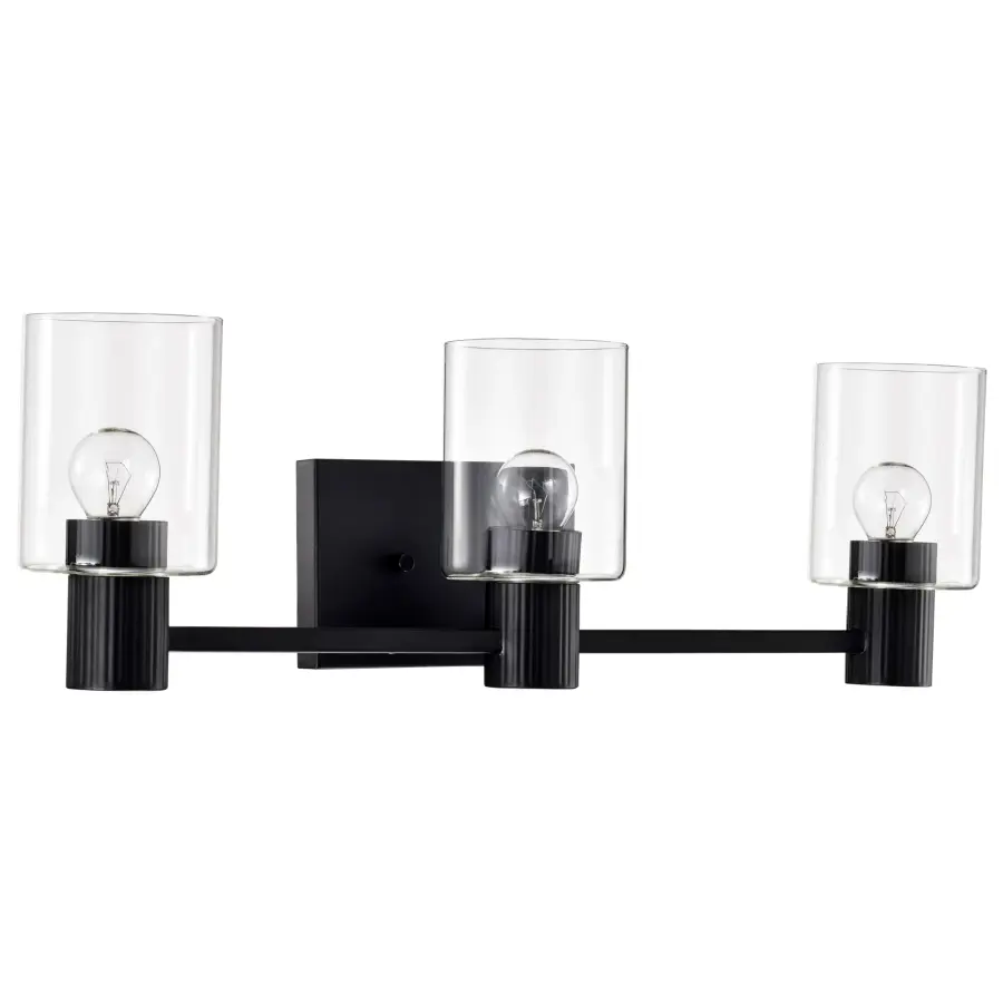 Clarksville 3-Light Vanity in Matte Black with Clear Glass - Image 5