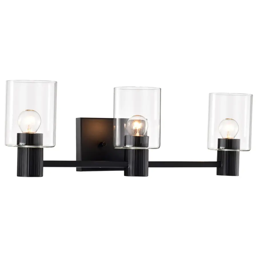 Clarksville 3-Light Vanity in Matte Black with Clear Glass - Image 6