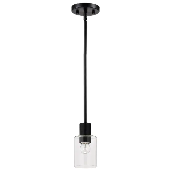 The Clarksville mini pendant delivers sophisticated simplicity with its matte black finish and clear glass shade. Perfect for modern spaces requiring focused task lighting or creating visual interest in multiples.