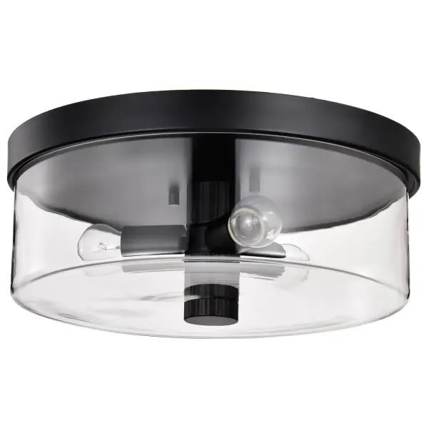 The Clarksville flush mount celebrates simplicity with its clean lines and matte black finish paired with clear glass. Perfect for modern and minimalist spaces, this 15-inch fixture offers understated elegance.