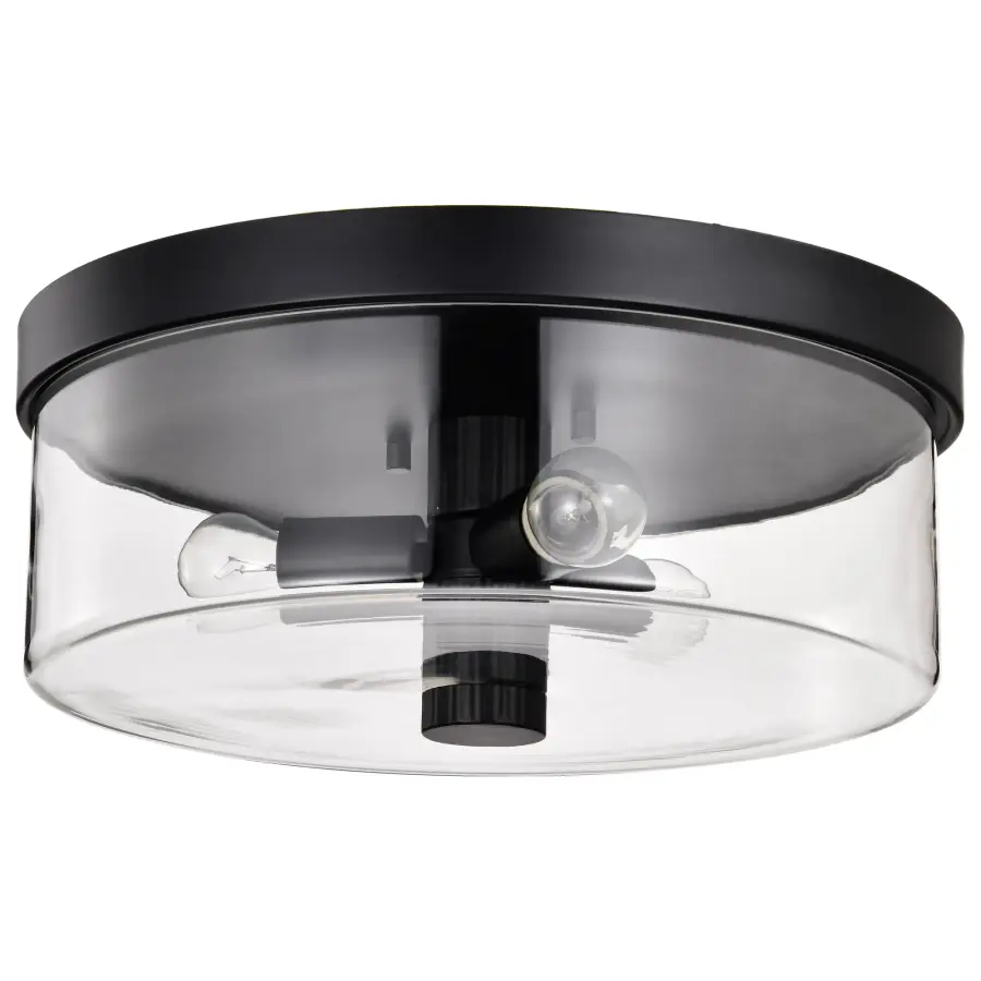 Clarksville 15-Inch Flush Mount in Matte Black with Clear Glass - Image 1