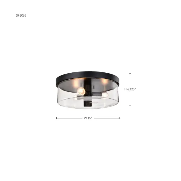 Clarksville 15-Inch Flush Mount in Matte Black with Clear Glass - Image 15