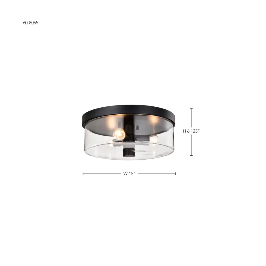 Clarksville 15-Inch Flush Mount in Matte Black with Clear Glass - Image 15