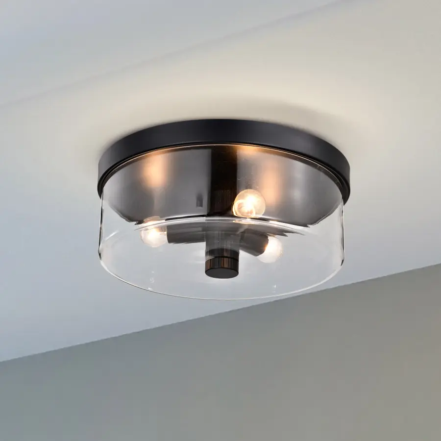 Clarksville 15-Inch Flush Mount in Matte Black with Clear Glass - Image 3