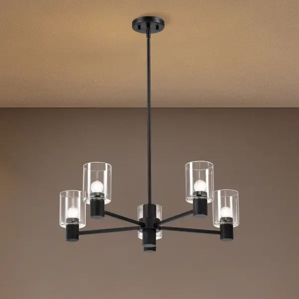 Clarksville 5-Light Chandelier in Matte Black with Clear Glass - Image 3