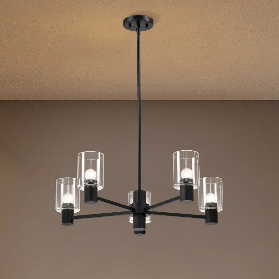 Clarksville 5-Light Chandelier in Matte Black with Clear Glass - Image 3