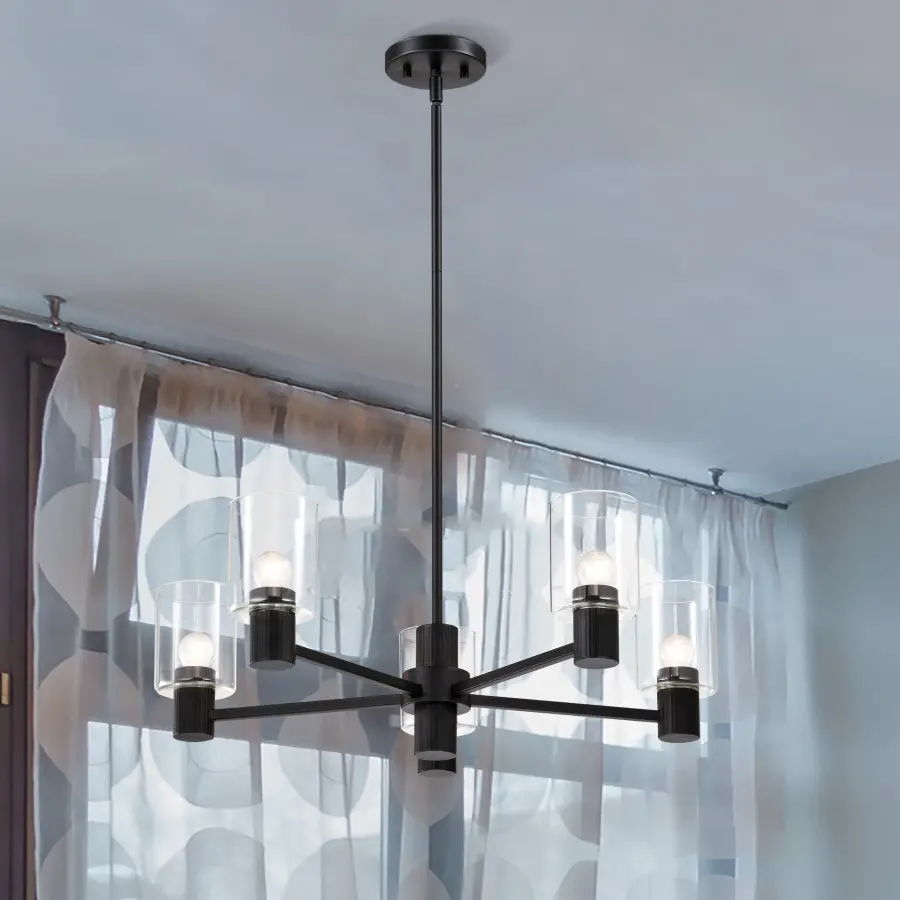 Clarksville 5-Light Chandelier in Matte Black with Clear Glass - Image 5