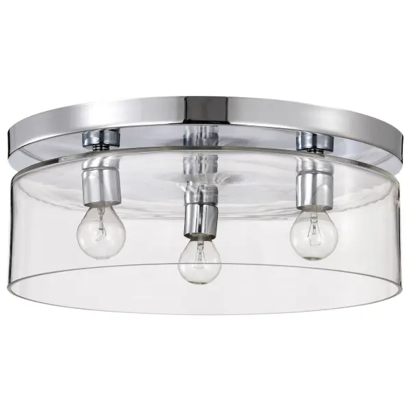 The Marlowe flush mount delivers modern sophistication with its clean lines and polished nickel finish. The horizontal clear glass shade creates warm, inviting illumination perfect for contemporary and transitional spaces.