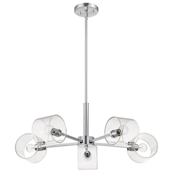 The Marlowe 5-Light Chandelier combines refined contemporary design with functional lighting. Its polished nickel finish and clear glass cylinders create a sophisticated focal point that works beautifully in both modern and transitional spaces.
