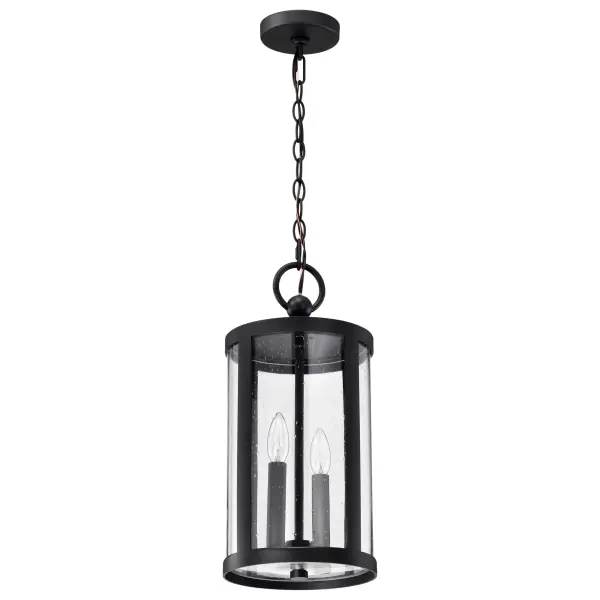 The Broadstone 2-Light Hanging Lantern bridges traditional and contemporary design with its clean matte black finish and textured seeded glass. Perfect for outdoor entryways and covered patios, it creates ambient lighting with visual interest.