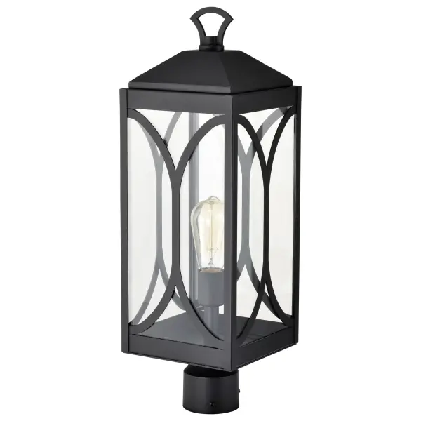 The Oaklyn post top lantern combines timeless design with contemporary styling. Its matte black finish and clear glass panels create beautiful ambient lighting for entryways, patios, and outdoor spaces.