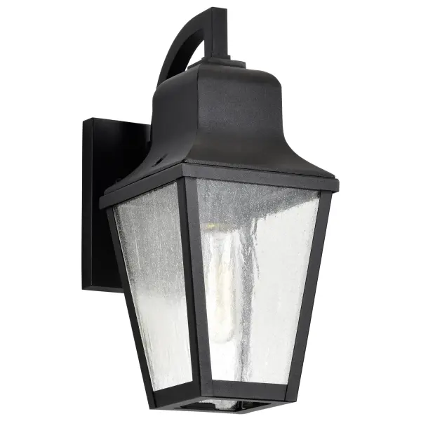 Lawrence Small Wall Lantern in Matte Black with Clear Seeded Glass - Image 1