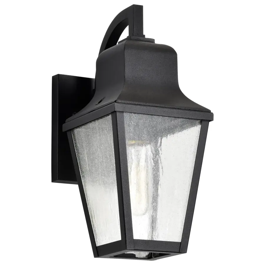 Lawrence Small Wall Lantern in Matte Black with Clear Seeded Glass - Image 1