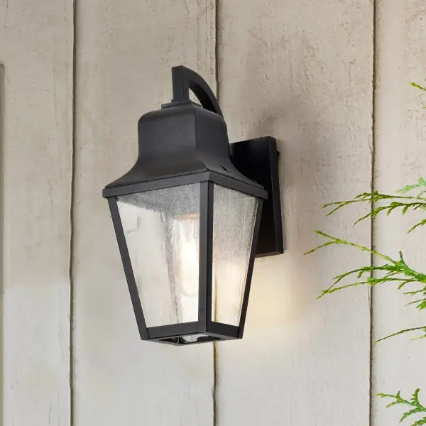 Lawrence Small Wall Lantern in Matte Black with Clear Seeded Glass - Image 3