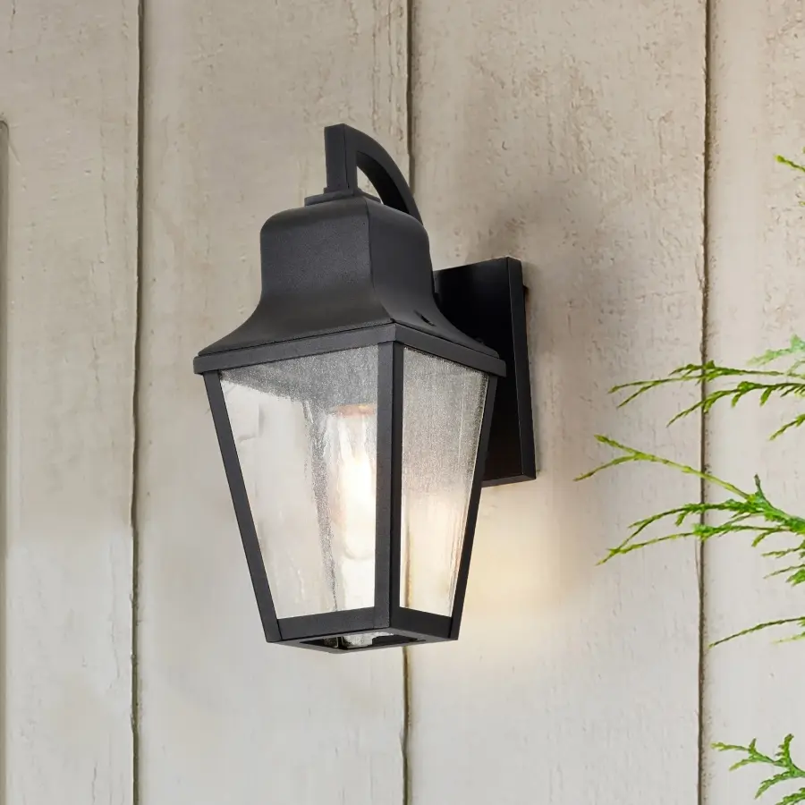 Lawrence Small Wall Lantern in Matte Black with Clear Seeded Glass - Image 3
