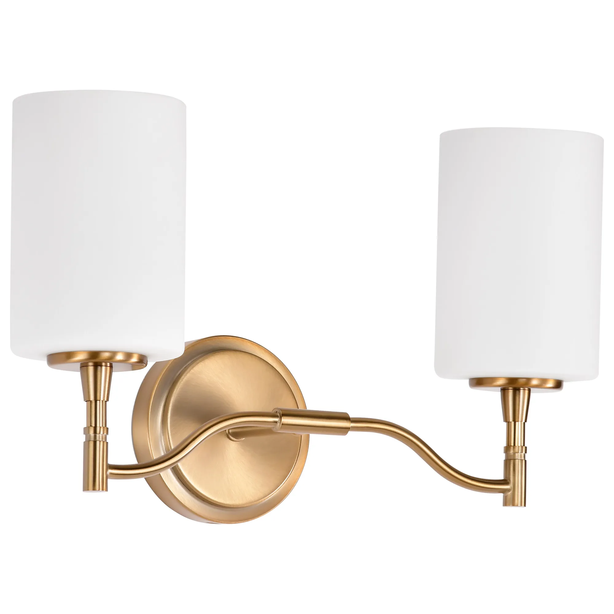 Liam 2-Light Vanity in Burnished Brass with White Opal Glass