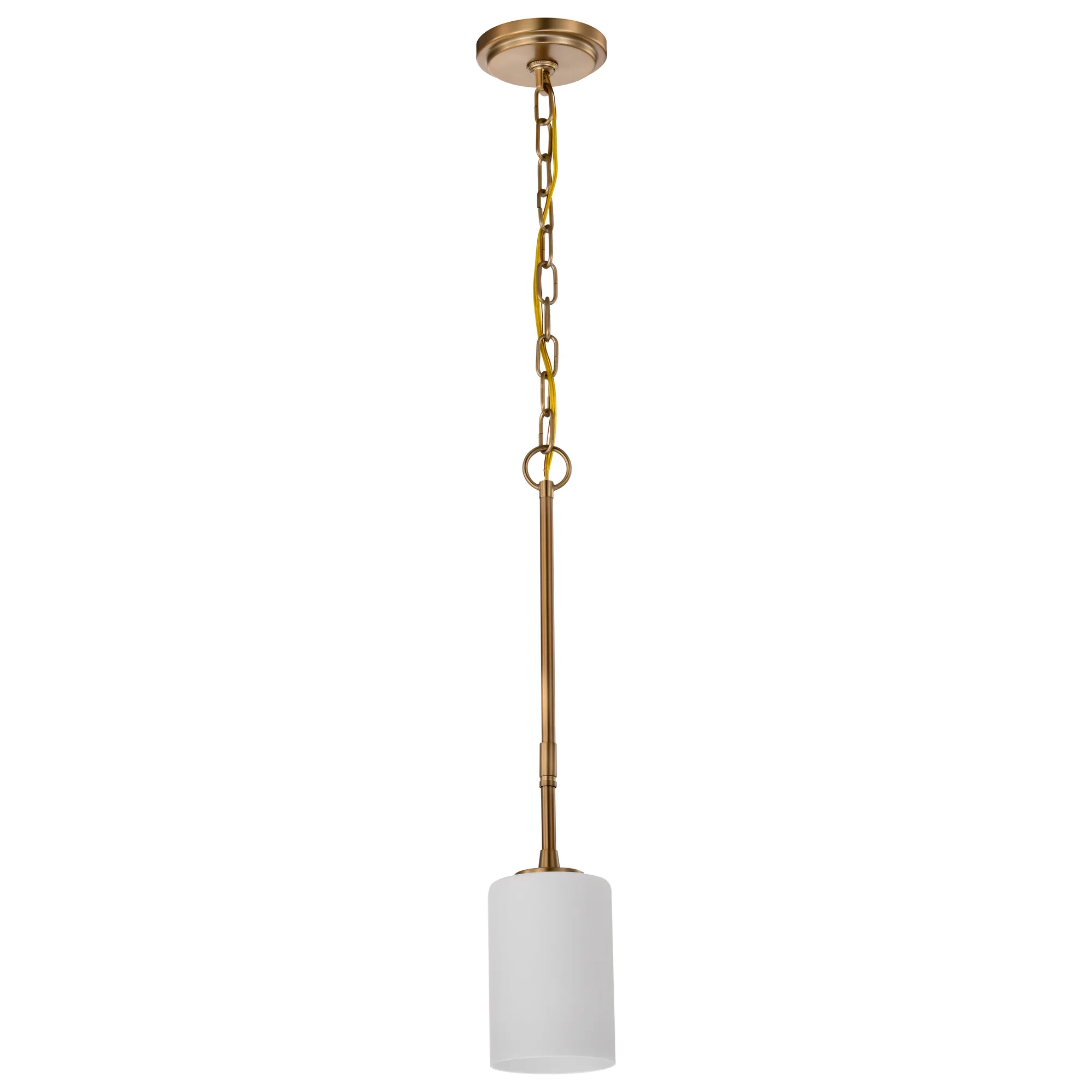 Liam 1-Light Mini Pendant in Burnished Brass with White Opal Glass