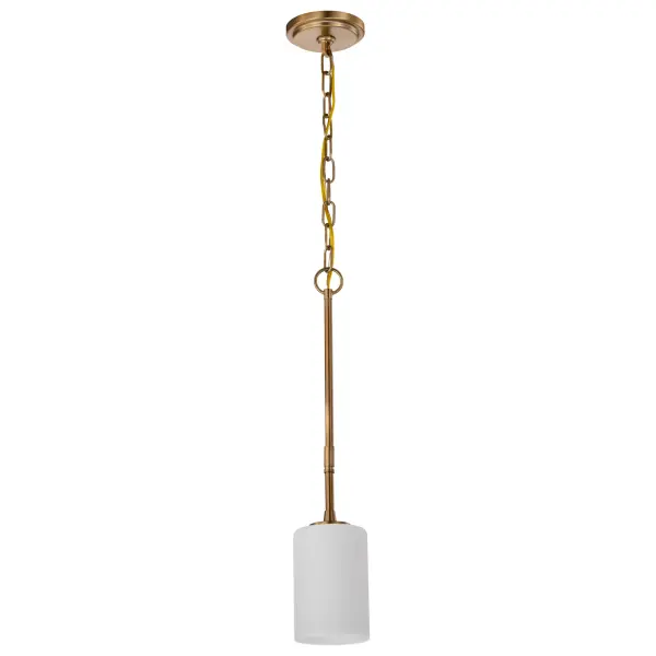 The Liam mini pendant offers sophisticated style in a compact form. Its burnished brass finish and white opal glass create a warm, inviting glow perfect for intimate spaces. Versatile design works in both traditional and contemporary settings.