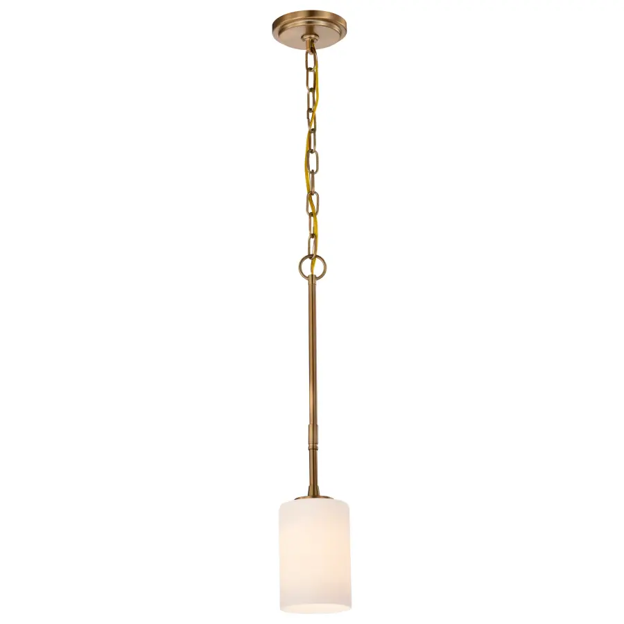 Liam 1-Light Mini Pendant in Burnished Brass with White Opal Glass - Image 2