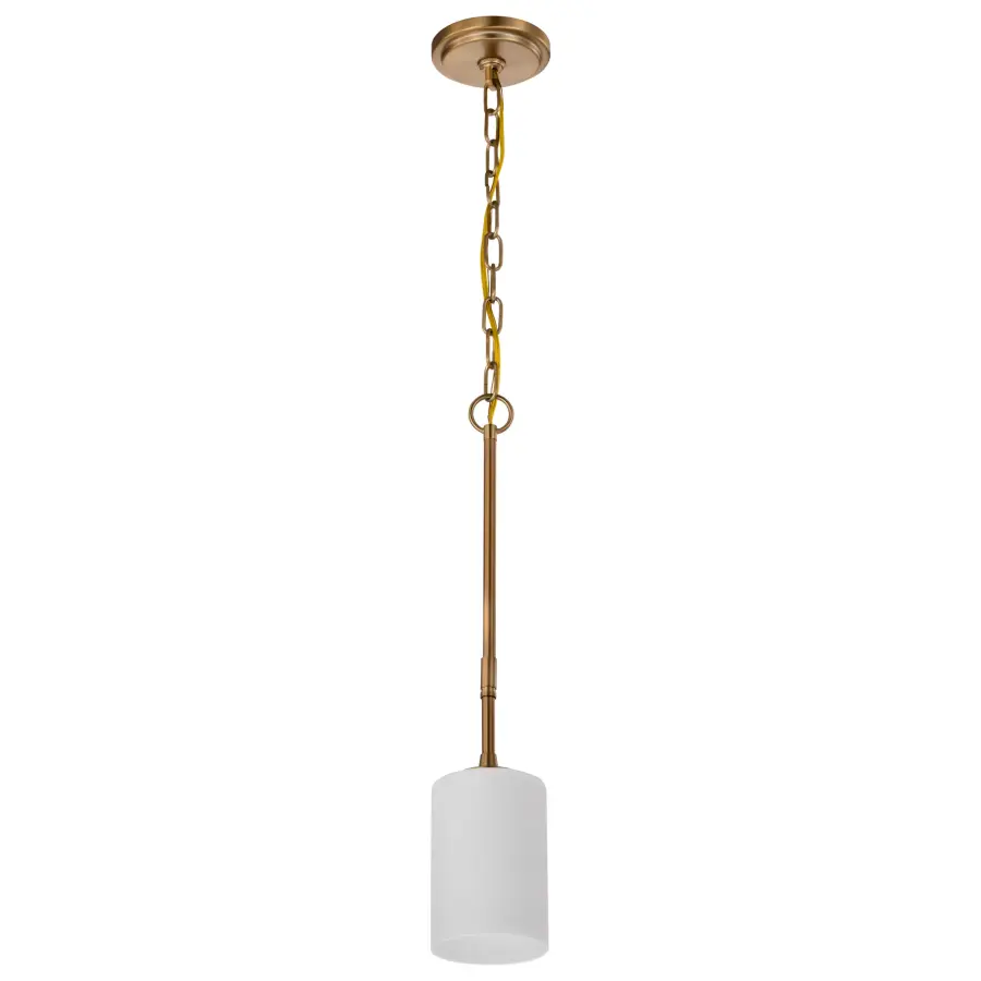 Liam 1-Light Mini Pendant in Burnished Brass with White Opal Glass - Image 3