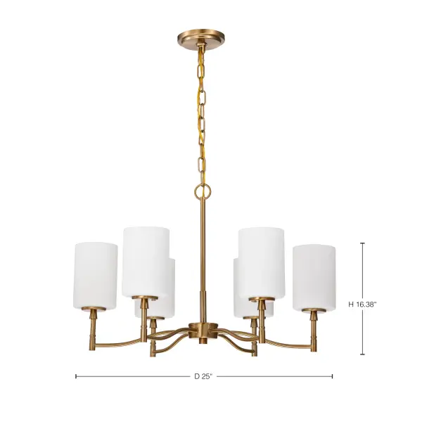 Liam 6-Light Chandelier in Burnished Brass with White Opal Glass - Image 15