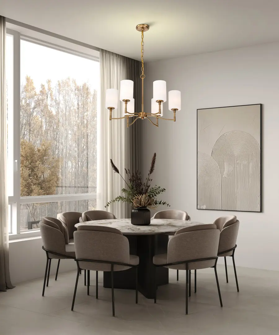 Liam 6-Light Chandelier in Burnished Brass with White Opal Glass - Image 16
