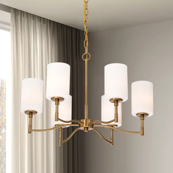 Liam 6-Light Chandelier in Burnished Brass with White Opal Glass - Image 17