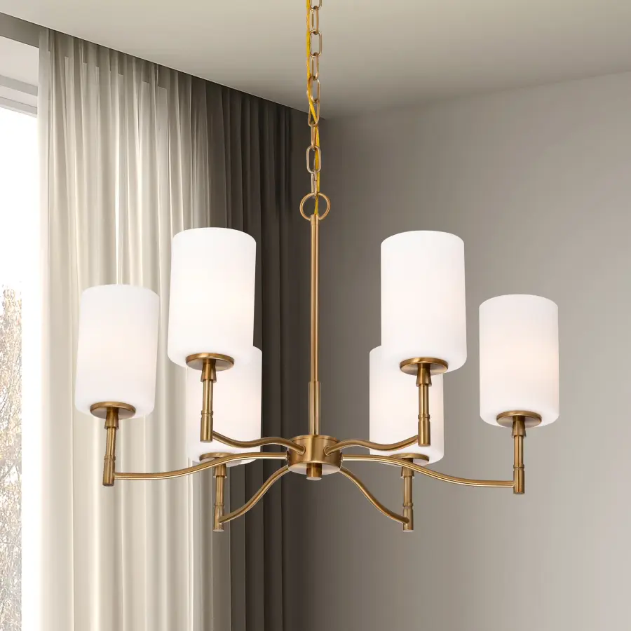 Liam 6-Light Chandelier in Burnished Brass with White Opal Glass - Image 17