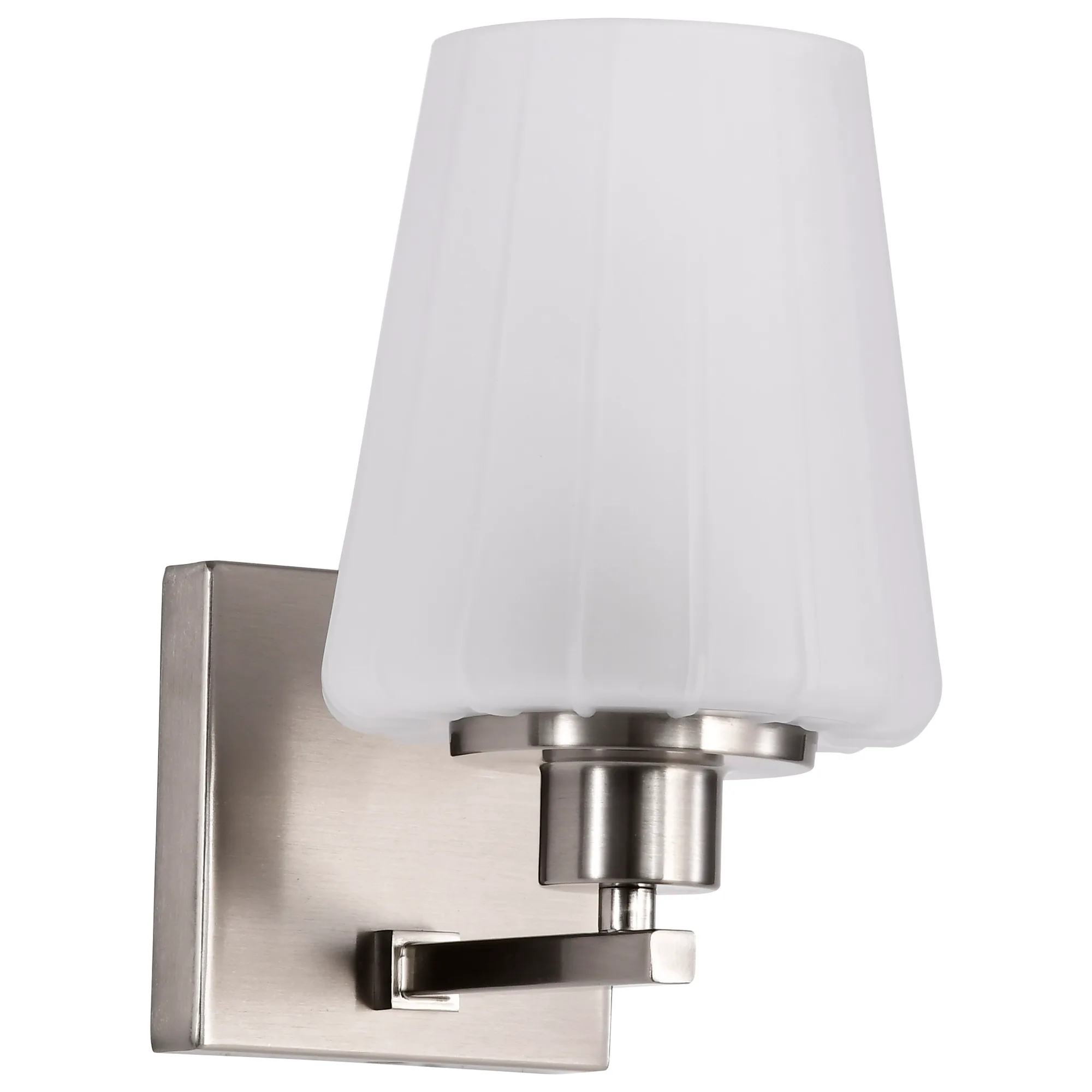 Lune 1-Light Vanity Sconce in Brushed Nickel with Etched White Glass