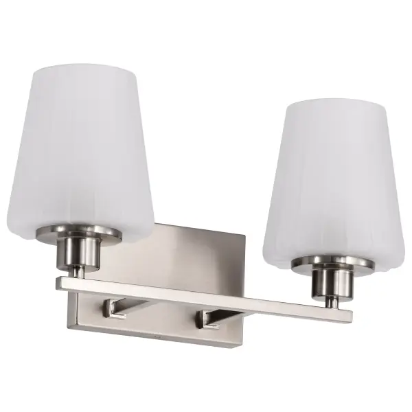 The Lune 2-Light Vanity beautifully blends retro aesthetics with contemporary sophistication. Its brushed nickel finish and etched scalloped glass create warm, inviting illumination perfect for daily grooming tasks.