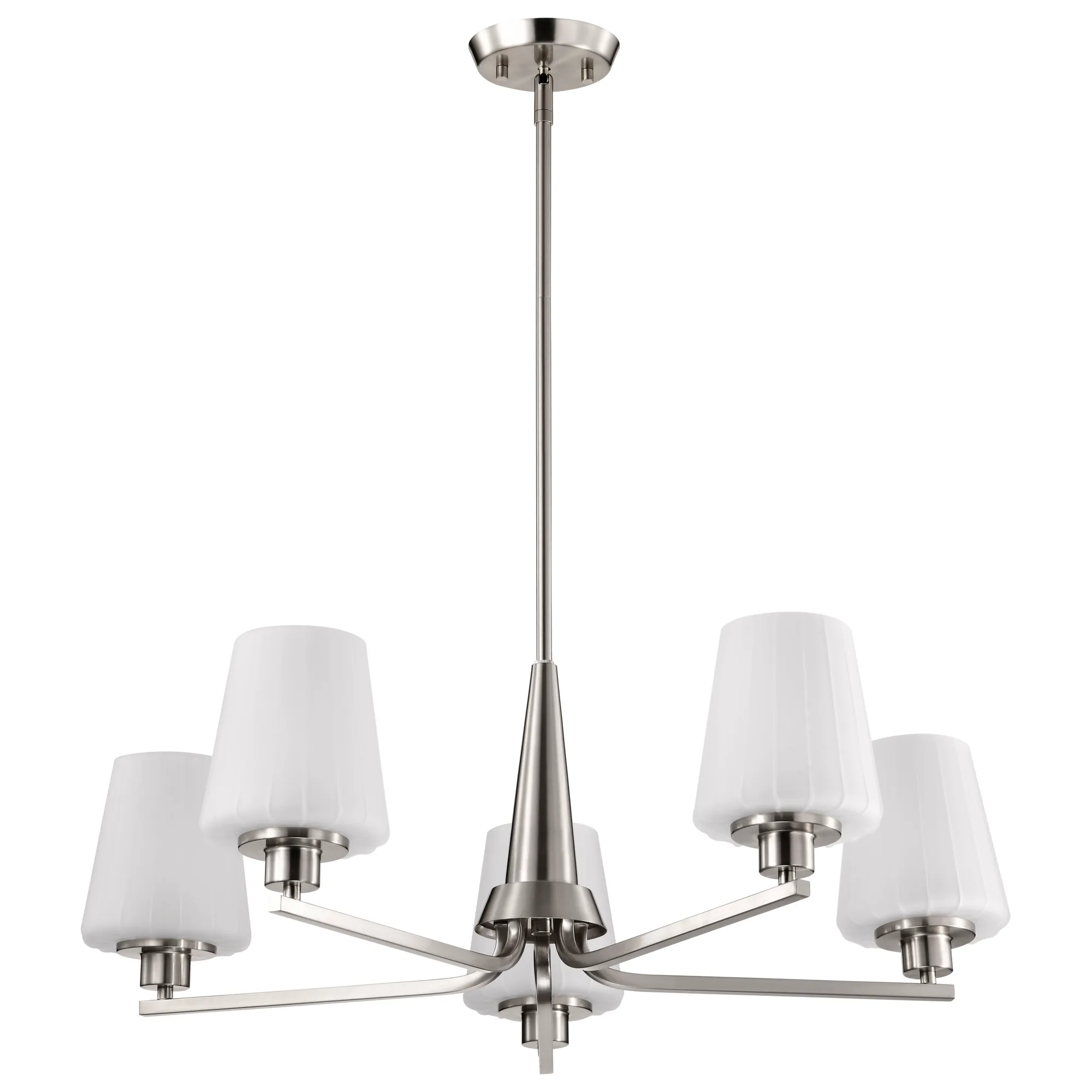 Lune 5-Light Chandelier in Brushed Nickel with Etched White Glass