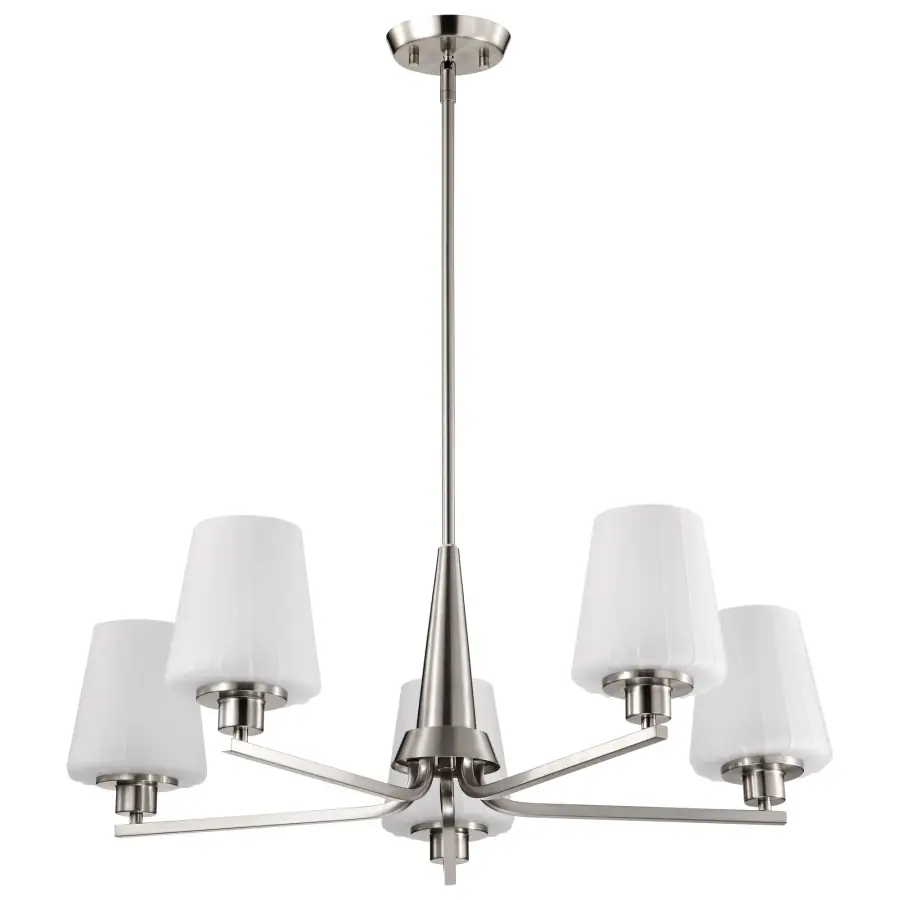 Lune 5-Light Chandelier in Brushed Nickel with Etched White Glass - Image 1