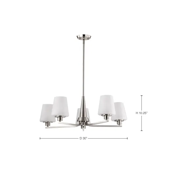 Lune 5-Light Chandelier in Brushed Nickel with Etched White Glass - Image 14