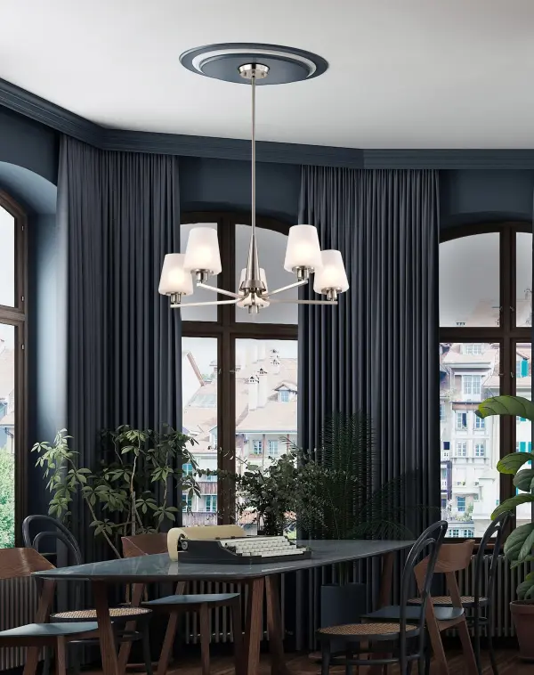 Lune 5-Light Chandelier in Brushed Nickel with Etched White Glass - Image 15