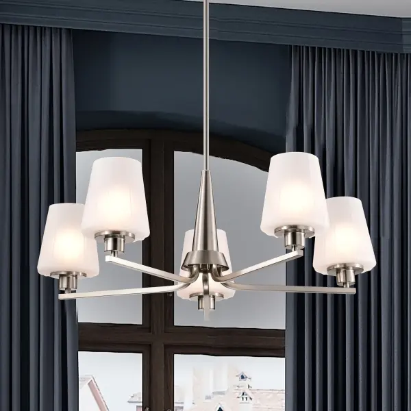 Lune 5-Light Chandelier in Brushed Nickel with Etched White Glass - Image 16