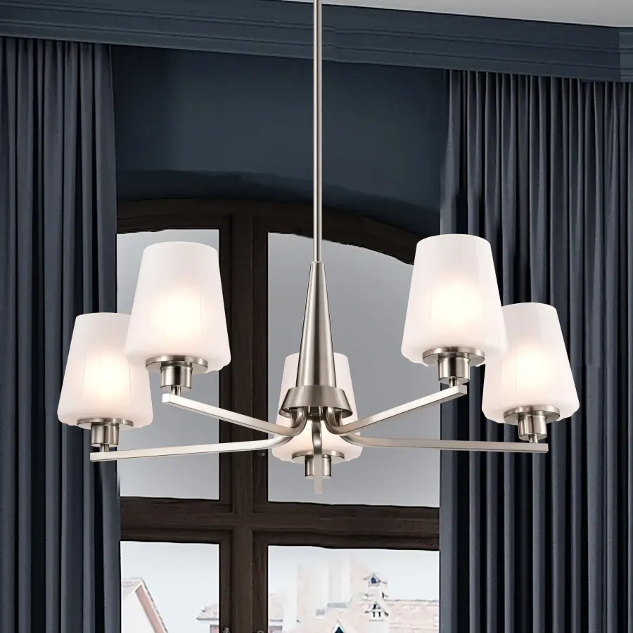 Lune 5-Light Chandelier in Brushed Nickel with Etched White Glass - Image 16