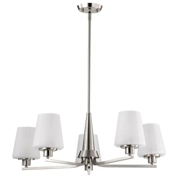 Lune 5-Light Chandelier in Brushed Nickel with Etched White Glass - Image 3
